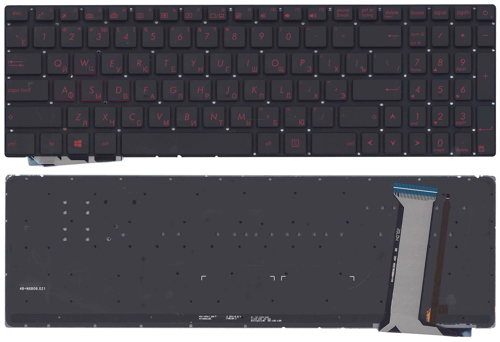 Клавиатура для ноутбука Asus G771, N551 черная без рамки с красной подсветкой