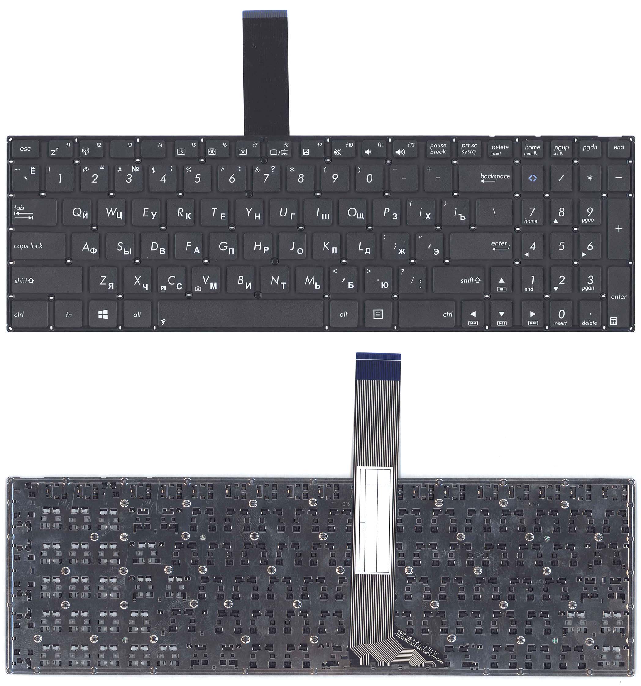 Клавиатура для ноутбука Asus K56 черная без рамки, плоский Enter